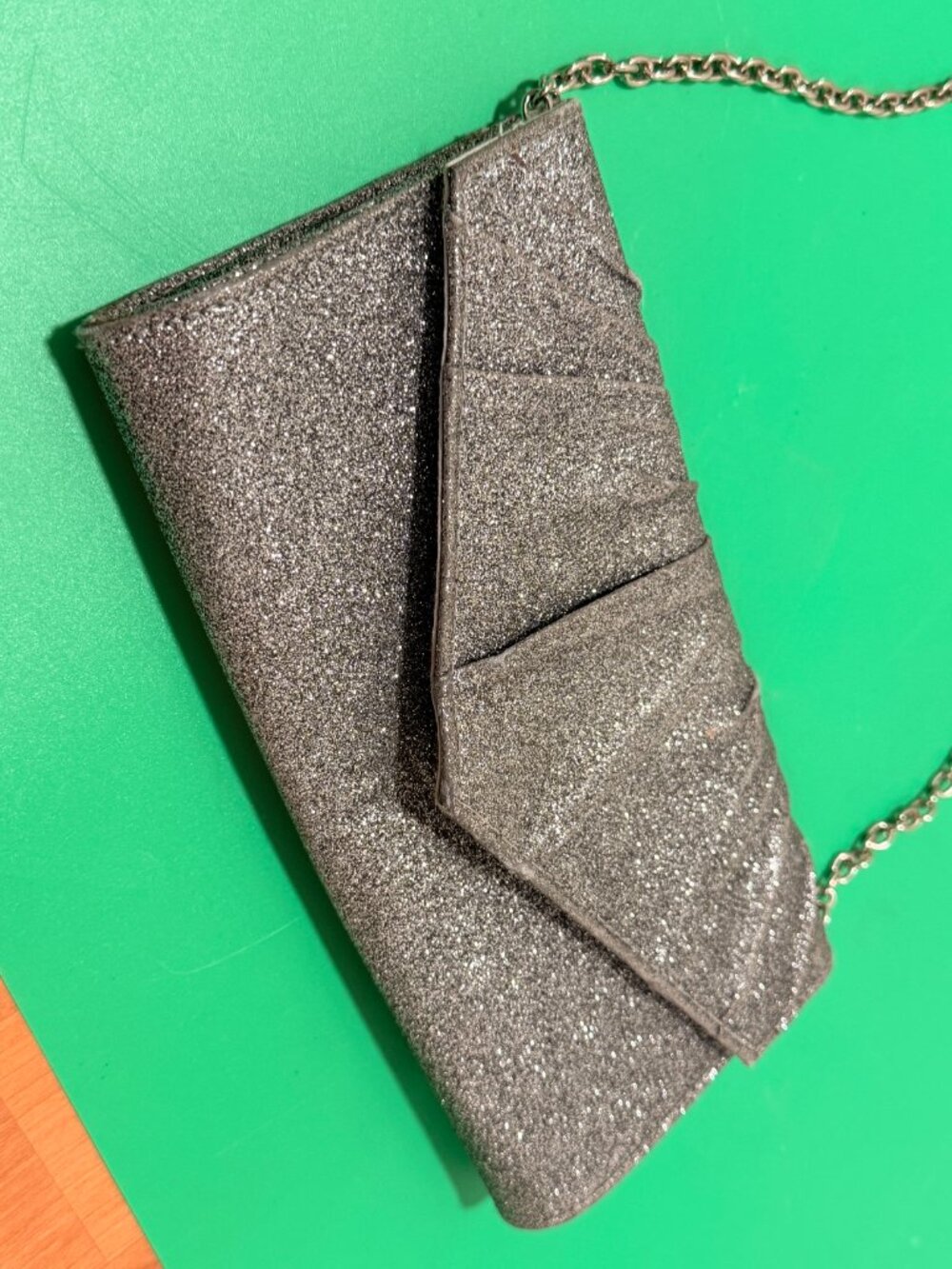 Icing Convertible Pleated Silver Glitter Envelope Clutch/shoulder Evening Bag - Picture 2 of 8